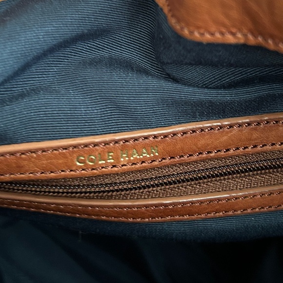 Cole Haan Cognac Pebbled Leather Bucket Bag Drawstring Shoulder Crossbody - Picture 9 of 11